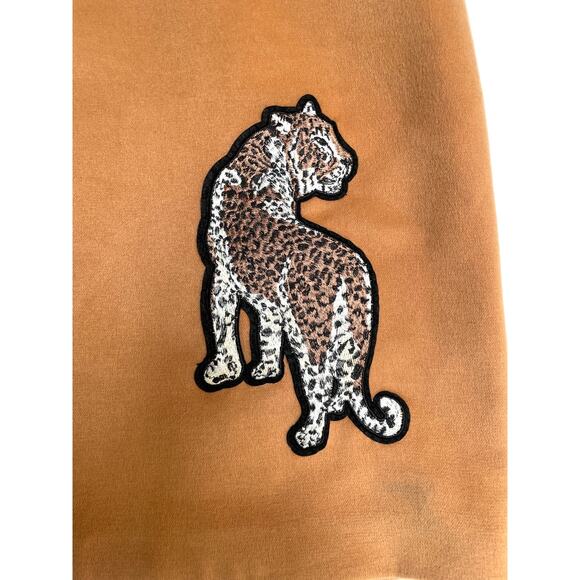 Revolve L'Academie Tyler Long Camel Coat Large, Leopard Patch - Picture 5 of 6